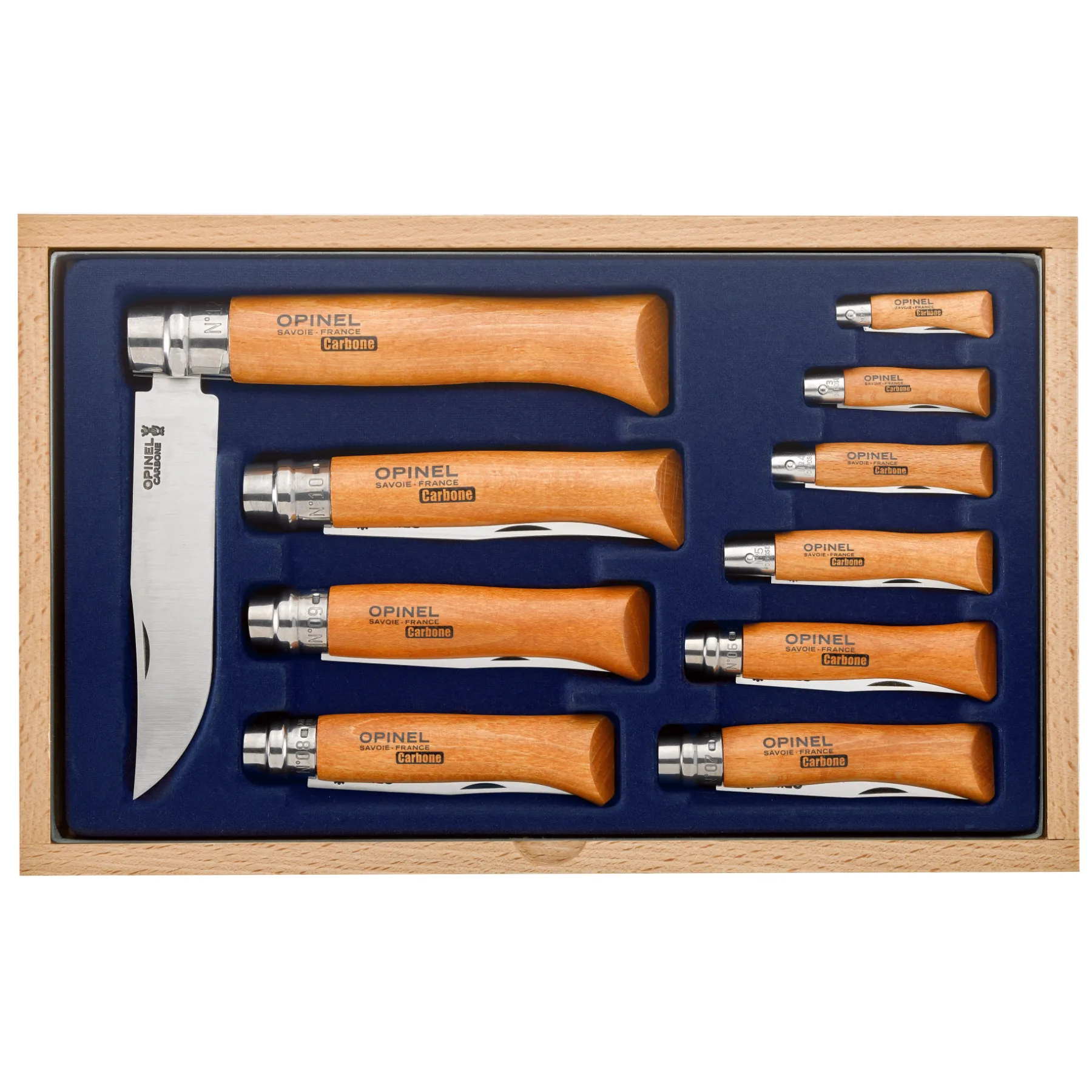 Opinel Vitrine 10 Couteaux Carbone